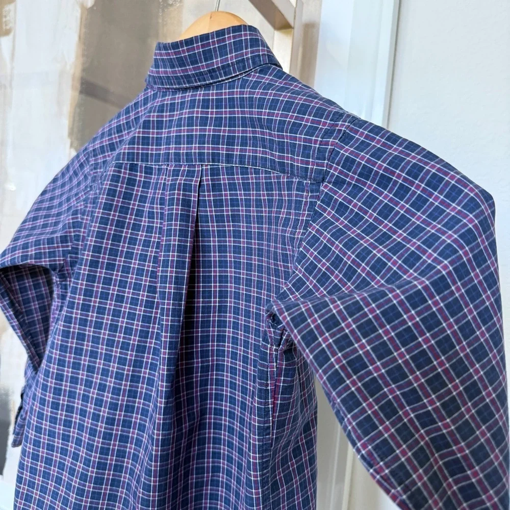 Ralph Lauren Boys Plaid Button-Down Dress Shirt Navy Red White Size 3/3T Cotton